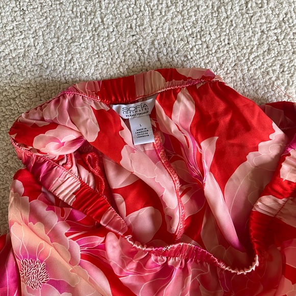 Sofía Intimates Floral Satin  Red and Pink summer Resort Wear Sleepwear Pants L - Picture 2 of 9